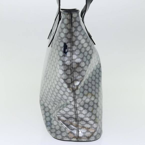 CELINE Macadam Canvas Tote Bag Enamel Silver Black Auth 70632 - Picture 4 of 16